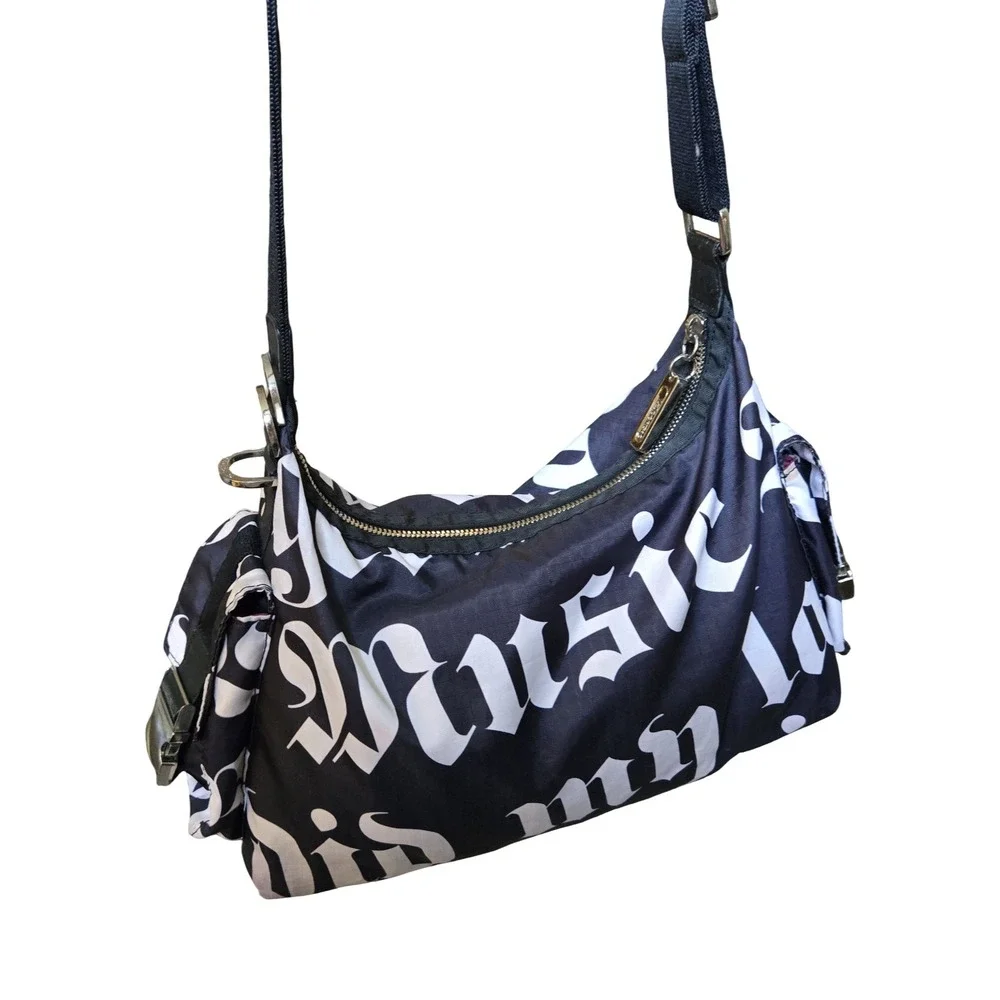 VTG Y2K Gwen Stefani L.A.M.B. LeSportsac Crossbody Bag Black White Gothic Script